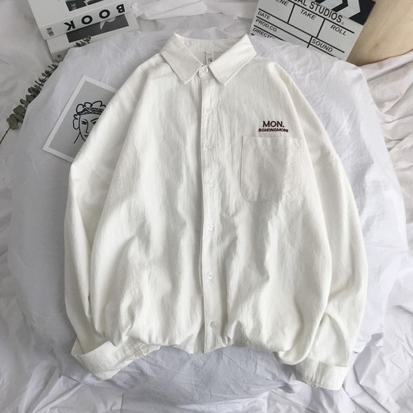 

2019 winter couple cotton comfortable warm casual fashion solid color embroidered long-sleeved shirt shirt#g2, White;black