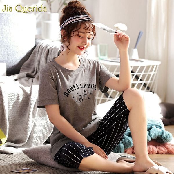 

women pajamas set 2019 100% pajama cotton pjs grey sleeping suits striped pants two piece plus size xxxl xxxxl fashion pajamas, Black;red