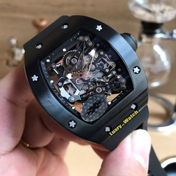 

new upgraded version rm 038 bubba watson skeleton dial japan miyota automatic rm038 mens watch black steel case rubber strap sport watches, Slivery;brown