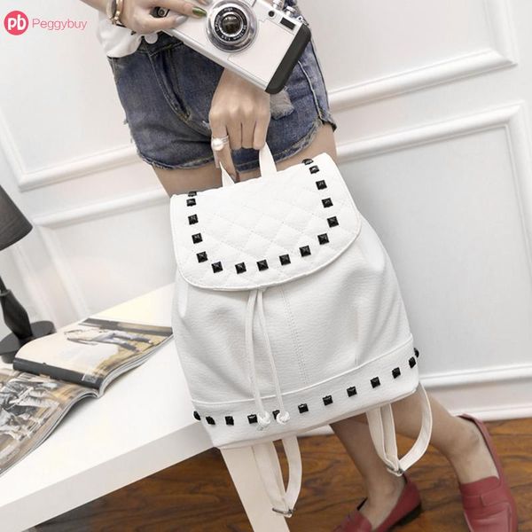 

rivet drawstring plaid cover washed leather backpack women female teenage girl bags school mochila feminina sac a dos femme