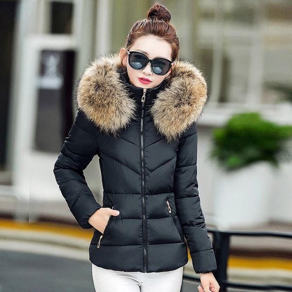 

cotton-padded clothes women's short winter new style slim fit hooded cotton-padded jacket korean-style fur collar large size thi, Blue;black