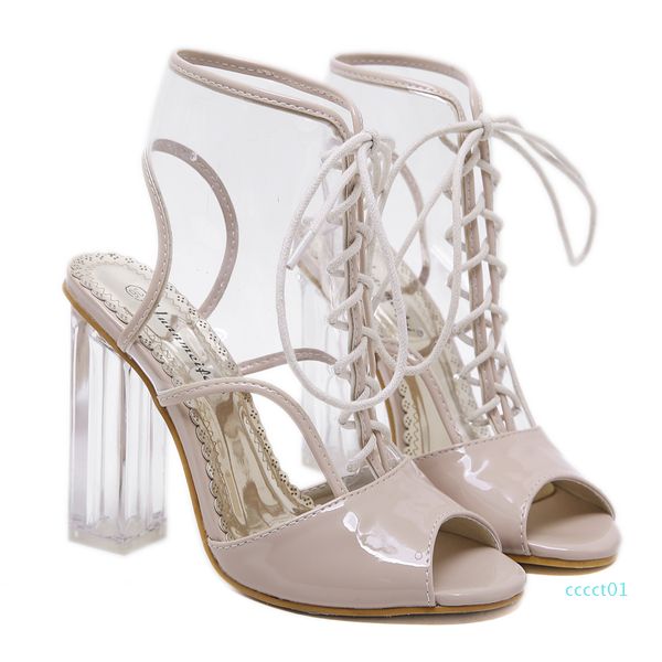 

fashion transparent clear heel lace up sandals women designer shoes size 34 to 40, Black