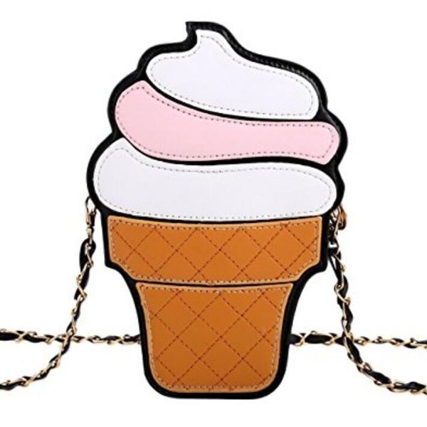 

2020 ice cream bag fashion 2d funny ice cream cupcake handbag zipper bag purse crossbody splicing messenger body key bag