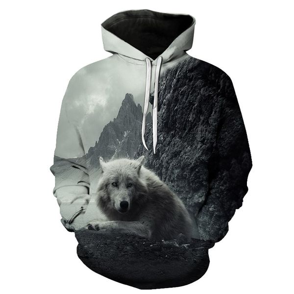 

pinshun fashion men wolf animal 3d printed hooded hoodies men / women's shinning wolf design sweatshirts 3d harajuku hoody, Black