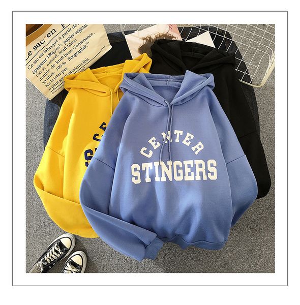 

hoodies women large size leisure letter printed long sleeve hooded womens pullover soft cotton korean style ladies sweatshirt, Black