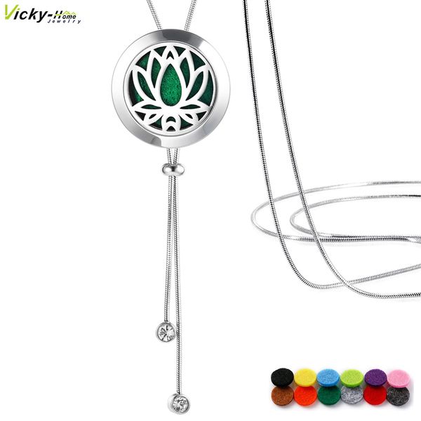 

adjustable snake chain aromatherapy essential oil diffuser necklace stainless steel locket with pads, 35.5in perfume necklace, Silver