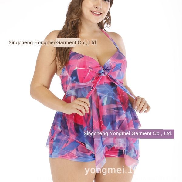 

2019 mesh gradient split swimsuit printed mesh stitching steel holder big chest cup enlarged size swimsuit, White;black