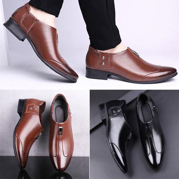 

pointed toe low-heel slip-on men's leather shoes casual comfortable versatile england male business shoe zapatos de hombre, Black
