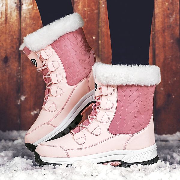 

winter snow boots women pink large size women's shoes platform keep warm ankle boots waterproof, Black
