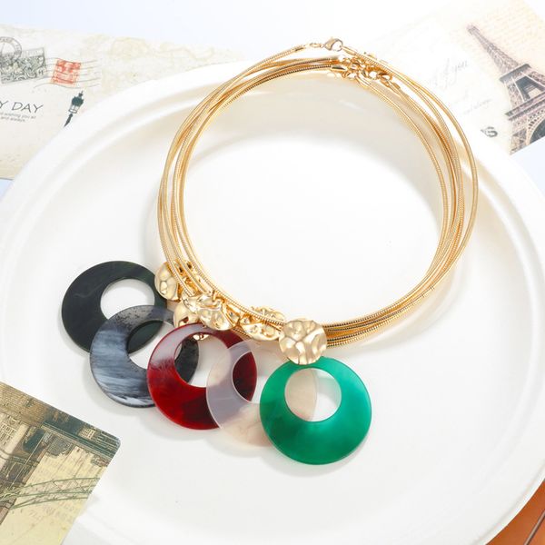 

hesiod 1pcs luxury gold link chains necklace for women fashion round acrylic pendant necklaces, Silver