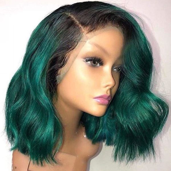 

Black Dark Green Short Bob Hair Synthetic Lace Front Wig Body Wavy Wigs with Natural Hairline For Women Glueless Heat Resistant Fiber Hair