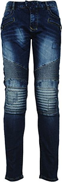 

angel cola men's biker slim distressed washed cotton cargo jeans, Blue