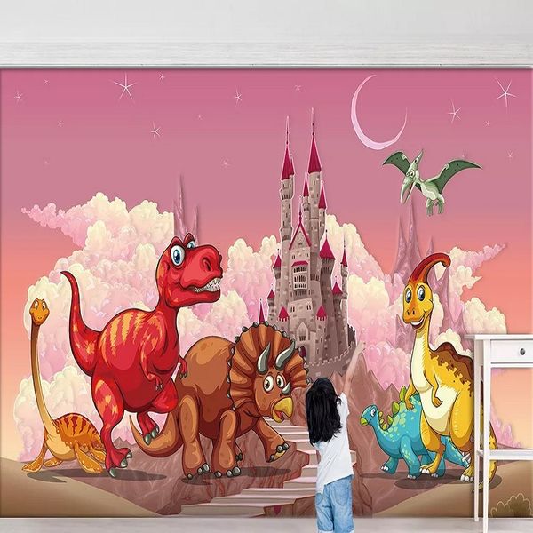 

custom large mural 3d wallpaper cartoon fantasy dinosaur castle child bedroom mural tv back wall decor deep 5d embossed