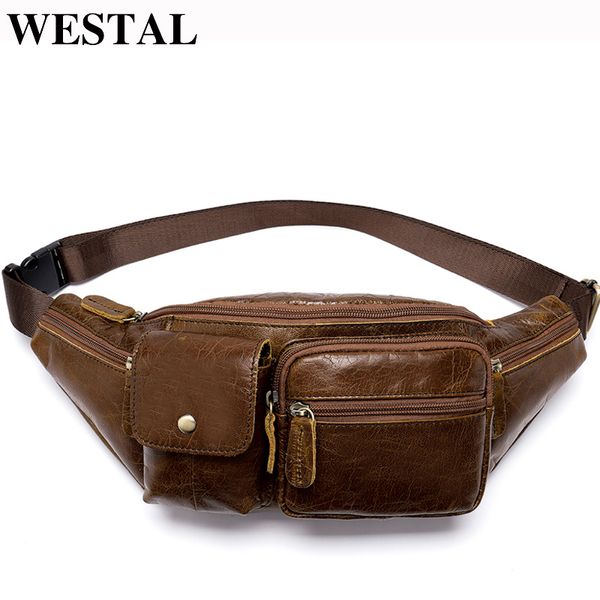 

westal men waist bags genuine leather travel fanny pack large wallet belt bag men messenger bags leather waist pack chest pouch