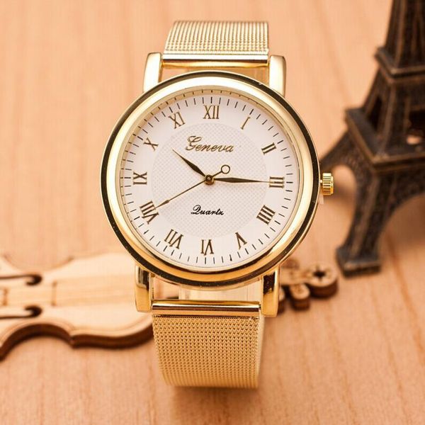 

new fashion rhinestone watches women stainless steel fashion gold classic womens geneva quartz stainless steel wrist watch, Slivery;brown