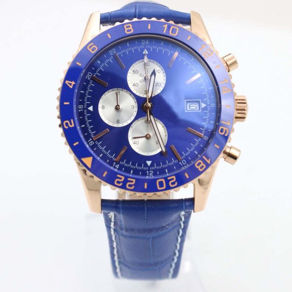 

man wristwatch br 24 superocean chronograph quartz movement 1884 chronoliner everose blue ceramic bezel wristwatches y2431033 mens watches, Slivery;brown