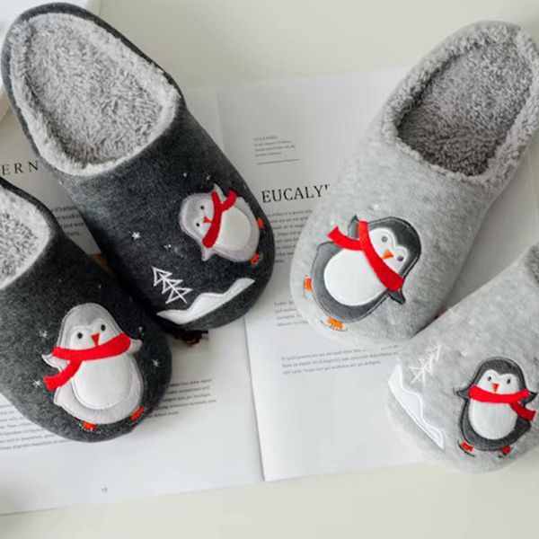 

cross border supply japanese penguin polar bear couple mens and womens home slippers home warm cotton slippers, Black