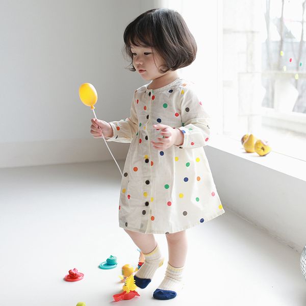 

brand 2019 new baby spring dress girls cute dress kids children long sleeve clothes infant elegant cotton dot,#3985, Red;yellow