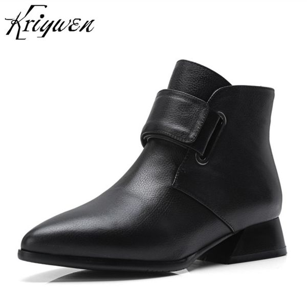 

winter autumn fashion genuine leather woman ladies riding boots vintage combat female shoes punk ankle shoes women short boots, Black