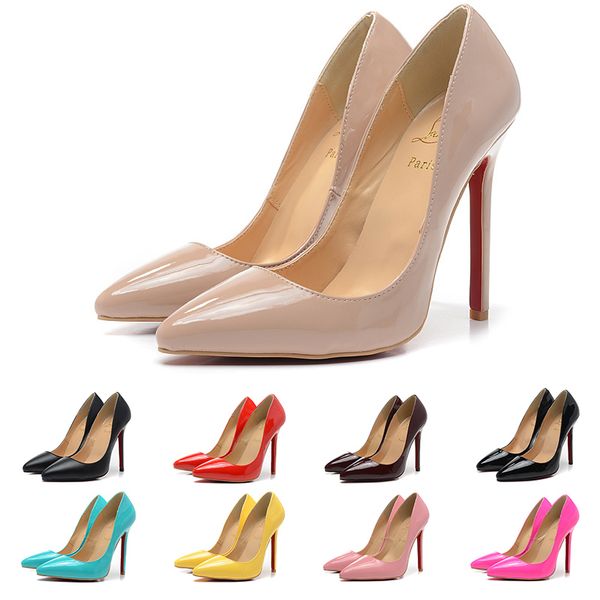 

2019 red bottom high heel ladie hoe women kate 12cm patent leather black nude heel pigalle women pump