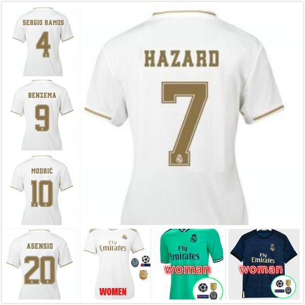 

woman 2019 20 real madrid soccer jersey hazard home away jovic soccer shirt asensio isco marcelo madrid 19 20 vinicius jrfootball uniforms, Black;yellow
