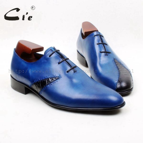 

cie round toe mixed color lace-up casual calf leather outsole breathable handmade pure genuine leather men's handmade shoe ox20, Black
