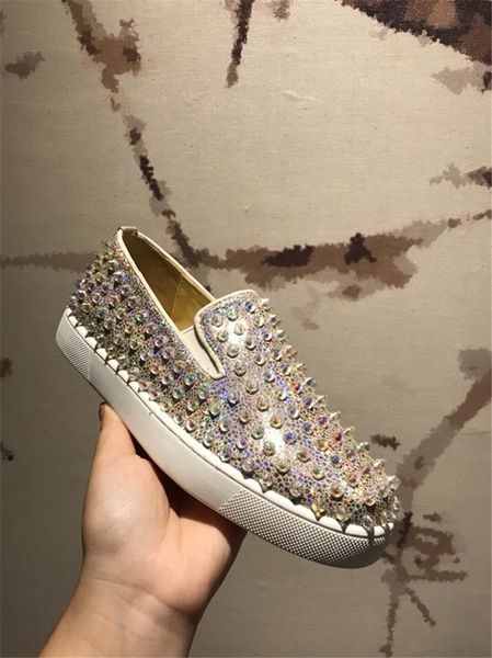 

fast shipping platform men and women shoes wild vintage luxury rhinestone rivets women's shoes men's shoes loafers casual red outs, Black