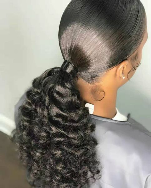 

peruvian 120g natural color 8a afro kinky curly wrap drawstring ponytails 100% original virgin human hairpiece, Black