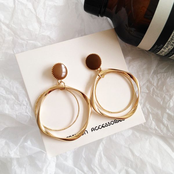 

s925 silver needle atmosphere fashion creative european and american style large ear hoop earrings irregular round geometric ear studs