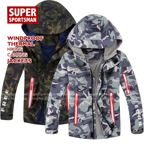 

kids boy fur fleece softshell winter hunt camouflage soft shell children hiking waterproof jackets toddler windbreaker rain coat, Blue;black