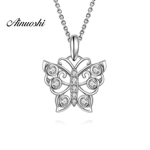 

ainuoshi роскошные 925 серебряное ожерелье кулон sterling для женщин симпатичные бабочки девушки длинные цепи ожерелье свадебный воротник-де, Silver