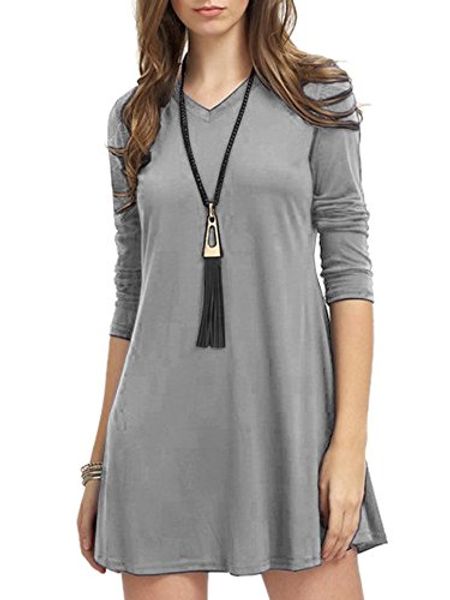 

omeya wl women's casual plain simple t-shirt loose dress, Black;gray