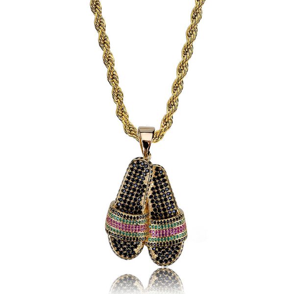 

wholesale-personality slippers tiny zirconia pendants men's hip hop necklace accessories, Silver