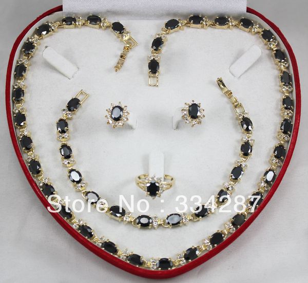 

new listed black cz crystal ring bracelet earring necklace jewelry set jade crystal