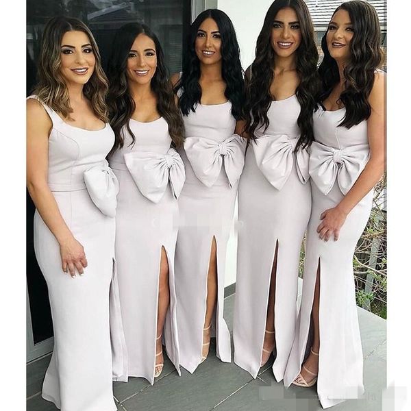 

2020 mermaid boho bridesmaid dresses straps scoop neck side slit maid of honor gown plus size country wedding guest party gowns, White;pink