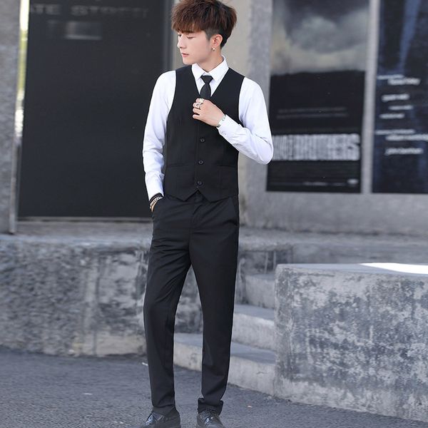 

2020 spring new men's casual suit vest business leisure work men's vest suit one hair, White;black