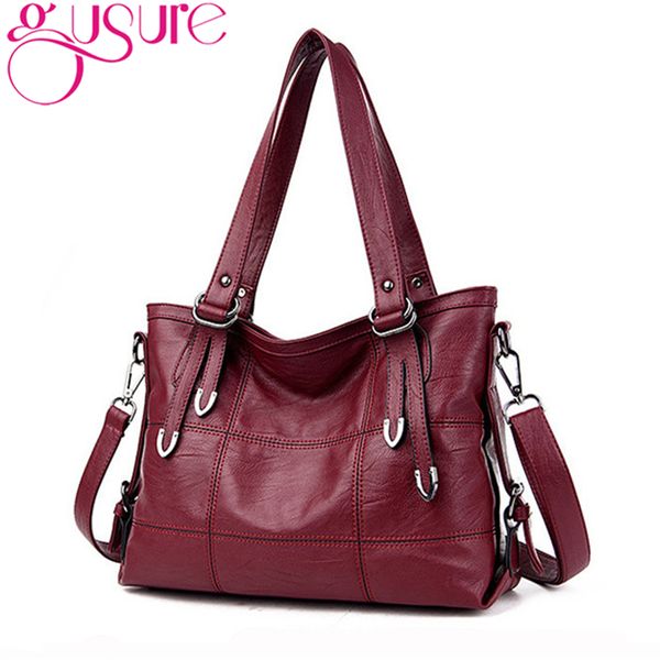 

gusure trendy pu leather shoulder bag for women handbags simple casual big size lady mother tote female plaid shopping bags pack