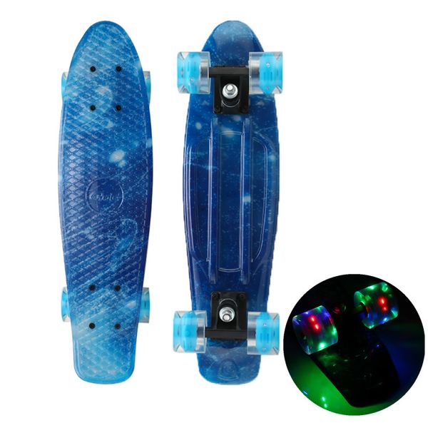 

22" skate board flashing light mini cruiser skateboard plastic galaxy starry sky printed longboard street outdoor sport