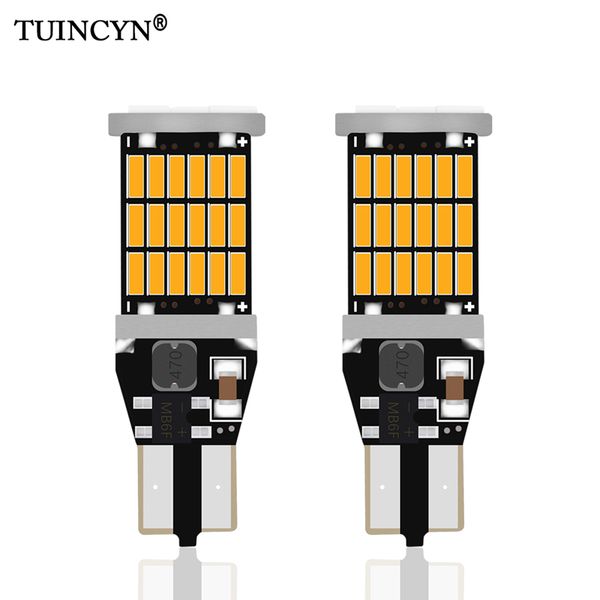 

tuincyn 2pcs super bright t15 w16w 921 led car auto canbus error reverse backup light led lighting bulb orange/amber white
