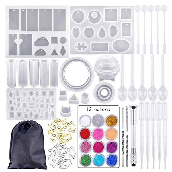 

94pcs transparent epoxy mold tool set diy silicone resin moulds pendant jewelry making molds crystal craft kit