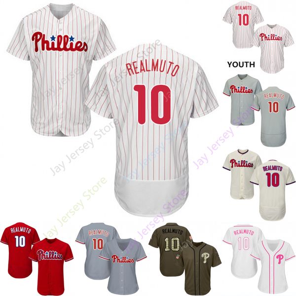 

2019 Philadelphia 10 J. T. Realmuto Jersey Phillies Jerseys Cool Base Flexbase Home Away White Black Red Grey Pullover Button Men Women