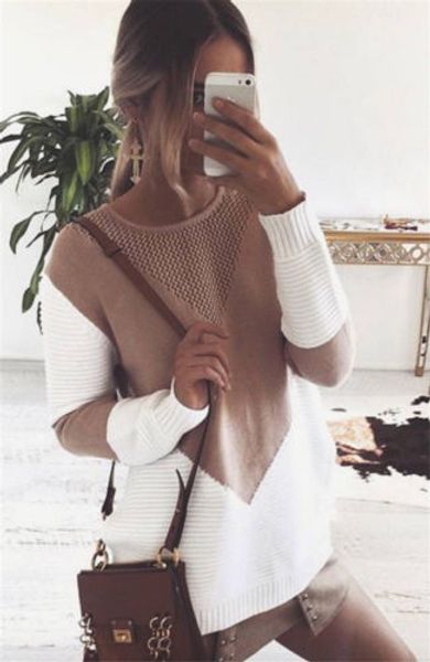 

autumn winter sweater women long sleeve round neck loose sweaters knitted coat jacket outwear casual new, White;black
