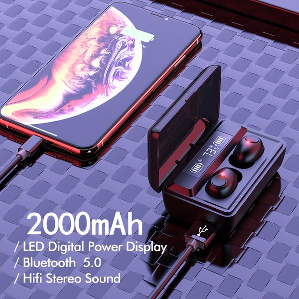 

tws wireless headphones hifi stereo super bass bluetooth v5.0 earphone with mic sport earbuds headset for phone with charger box 1