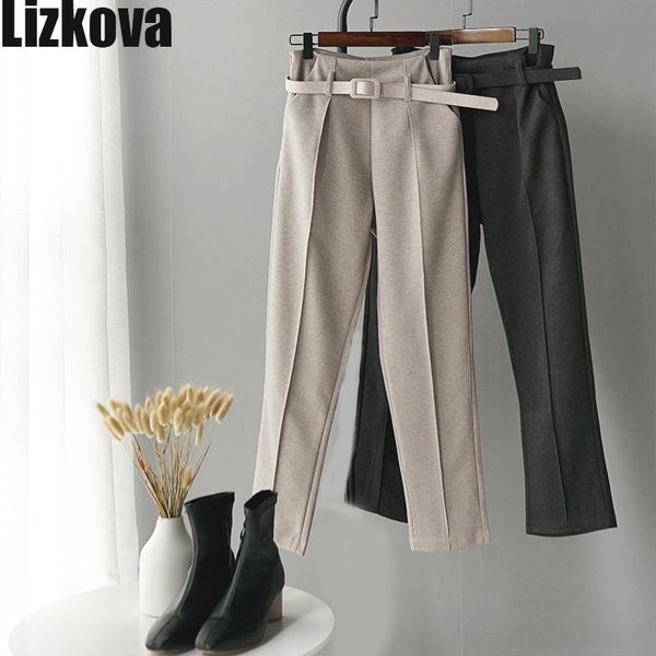 

2020 formal pants women white high waist harem pants with belt korean style elagnat ladies official, Black;white