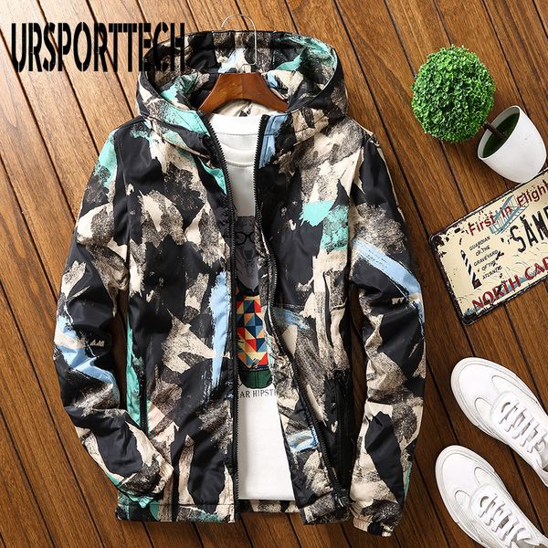 

men casual camouflage hoodie jacket 2018 new winter 3d print jackets men hooded windbreaker parka coat male outwear plus size7xl, Tan;black