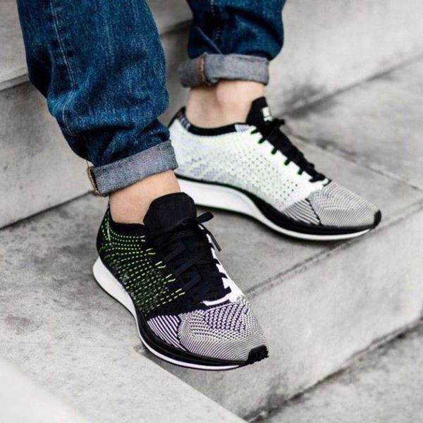 

лучшие качества мужчины женщины кроссовки fly racers черный красный зеленый серый mesh легкий дышащий racer sprot бег кроссовки 36-45