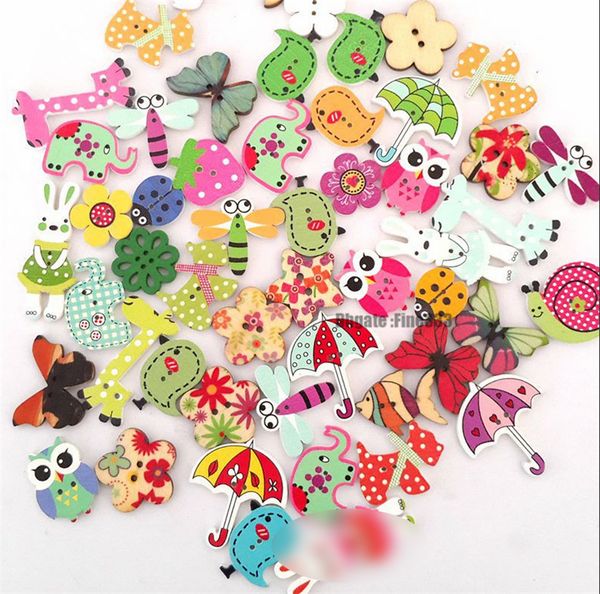 

50pcs cartoon printing wooden buttons hand printed diy jewelry colorful mixed wood buttons for hat shoes clothes