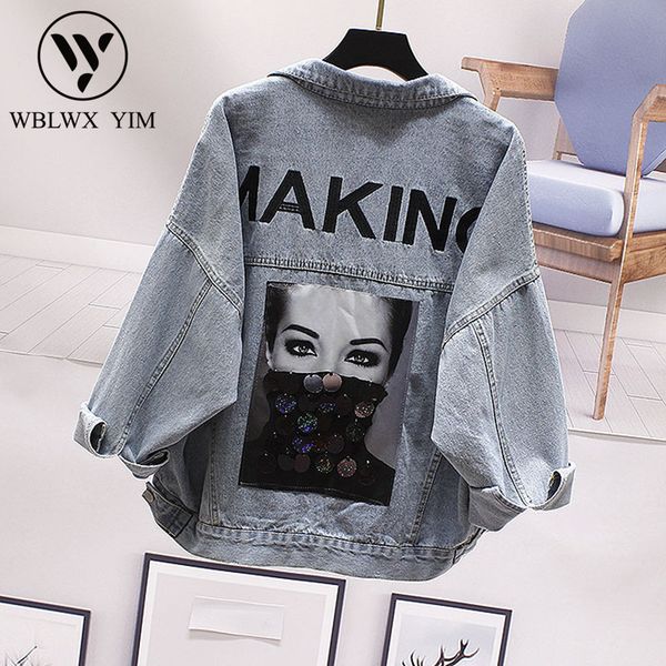 

women's jackets harajuku denim jacket womens fashion embroidery sequin long sleeve jeans women 2021 spring streetwear basic coat, Black;brown