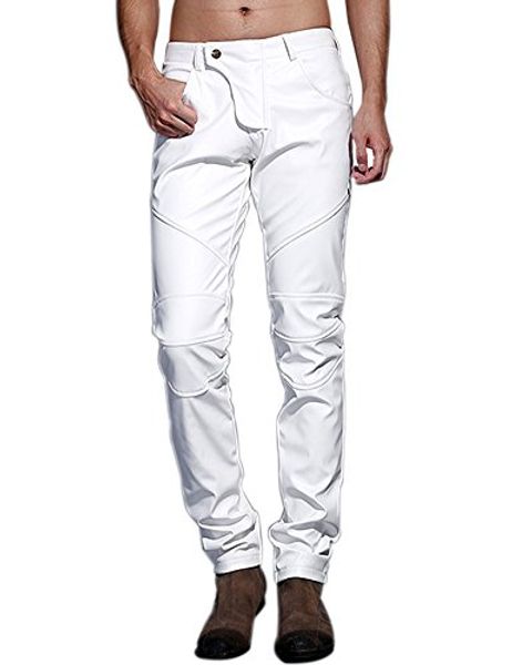 

idopy men`s slim fit party performance biker faux leather jeans pants, Blue