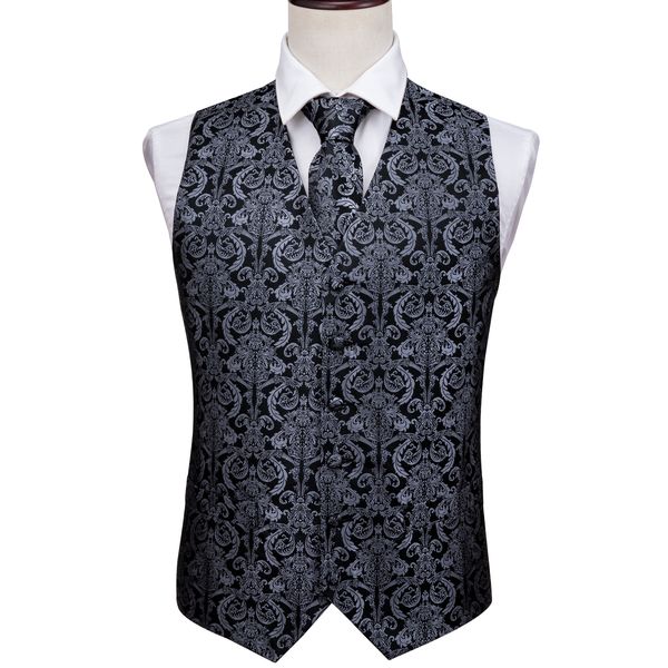 

новый дизайн мужской классический черный пейсли шелк жаккардовый жилет жилет галстук карманный квадратный запонки набор мода партия свадьба, Black;white